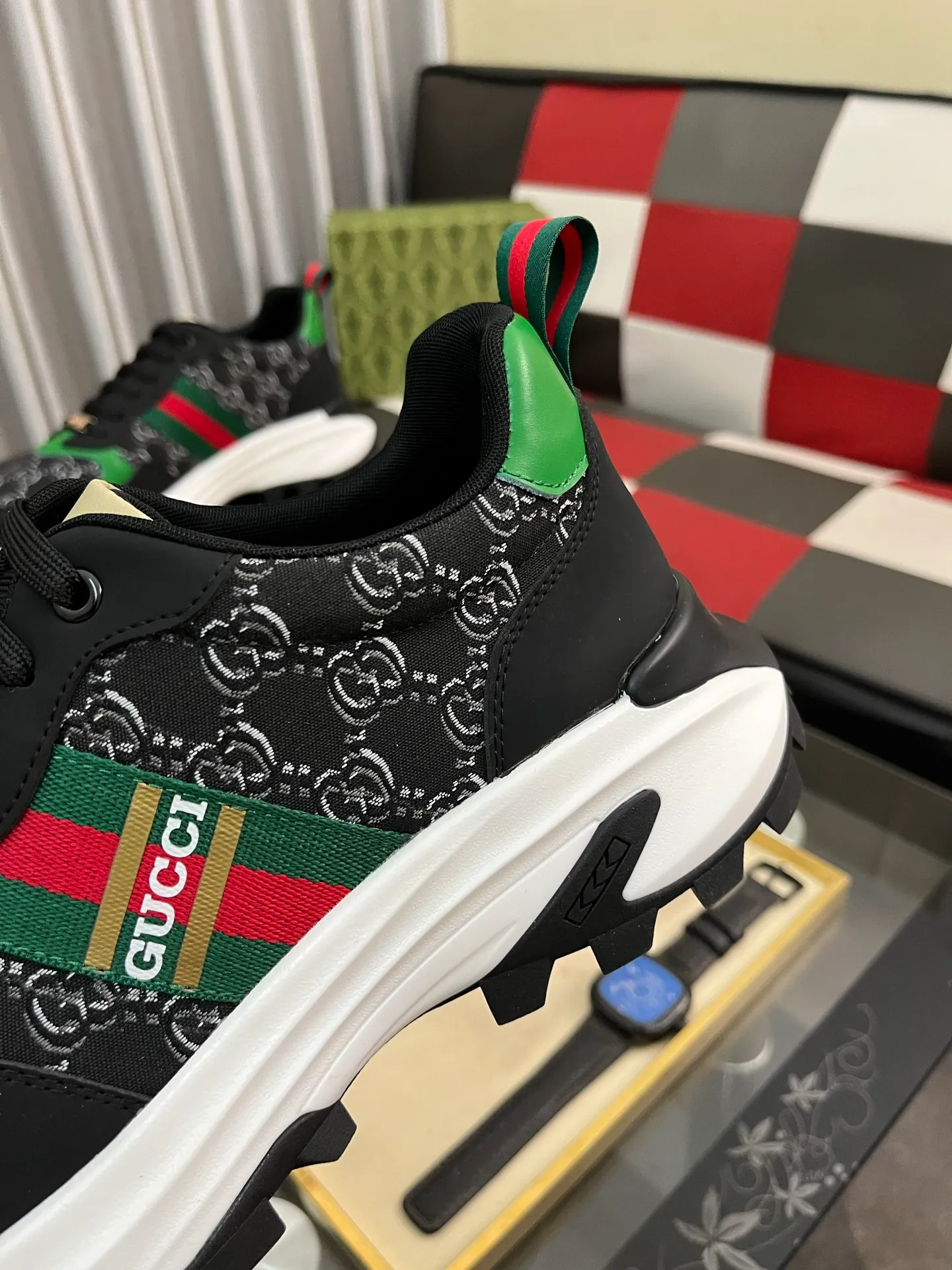 Men's shoes 💰458⌚️⌚️ Gucci •Gucci original quality. ~ Unique modern style sneakers. 🏃A must-have casual shoe for trendy men😍😍 Original brand imported from Italy, imported original leather, sheep lining (refuses to discolor and grind feet) Sole: Original sole provided by the original factory, French lazy style design ⚠️Fit to the feet, original quality attached, super comfortable original sole, code number: 38-444️⃣Colors available